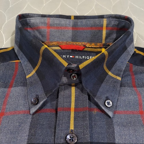 Tommy Hilfiger Plaid Button Down Shirt Mens MEDIUM Blue Red Yellow Excellent - Picture 5 of 15