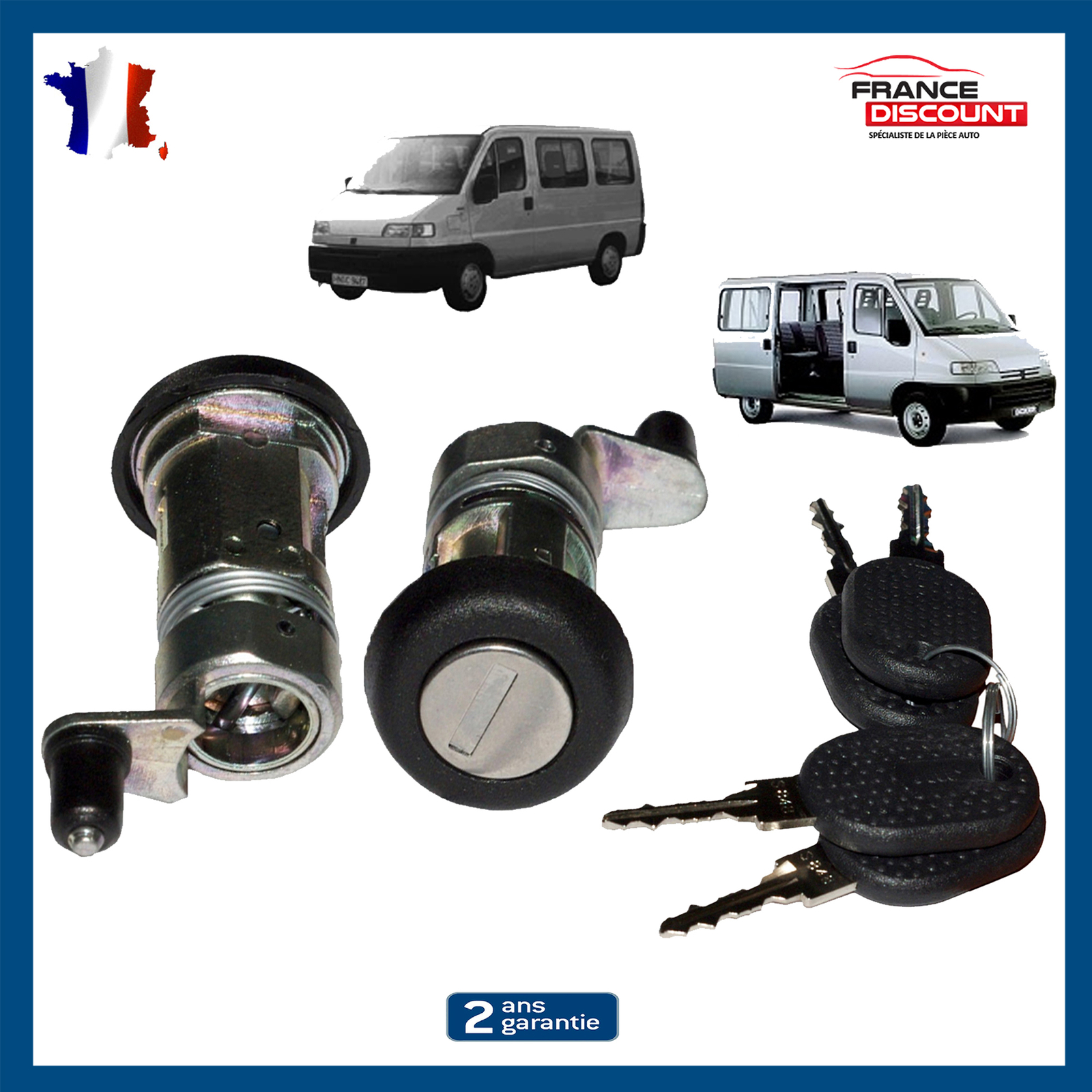 2 Barillets de porte avant Peugeot Boxer 1994-2002 cylindre serrure barillet utilitaire