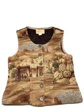 New Frontier Southwestern Pictorial Desert Pueblo Woven Vest SZ S USA Made