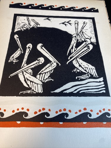 Pelikan Grafik mit Wellen Vintage skurrile Buchillustration - Bild 8 von 9