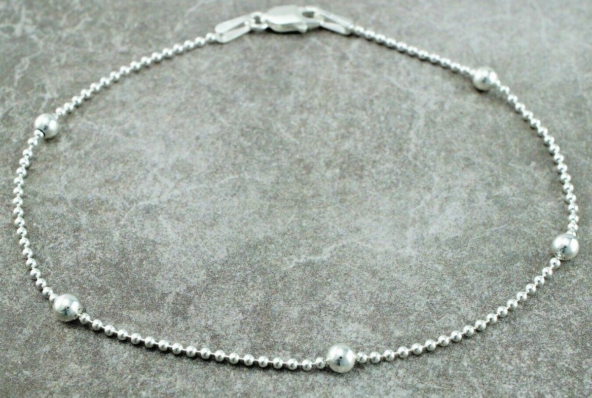 925 Sterling Silver Balls and Bead Chain Bracelet 7