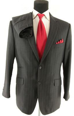 Men's Gray Hacking Working Cuffs Bespoke 100% Wool Pinstripe Flat Front Suit 40R
