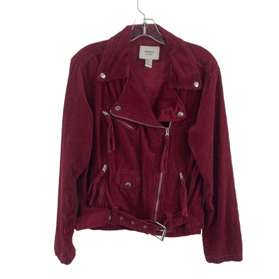 Chaqueta de motocicleta Forever 21 roja de pana con cremallera