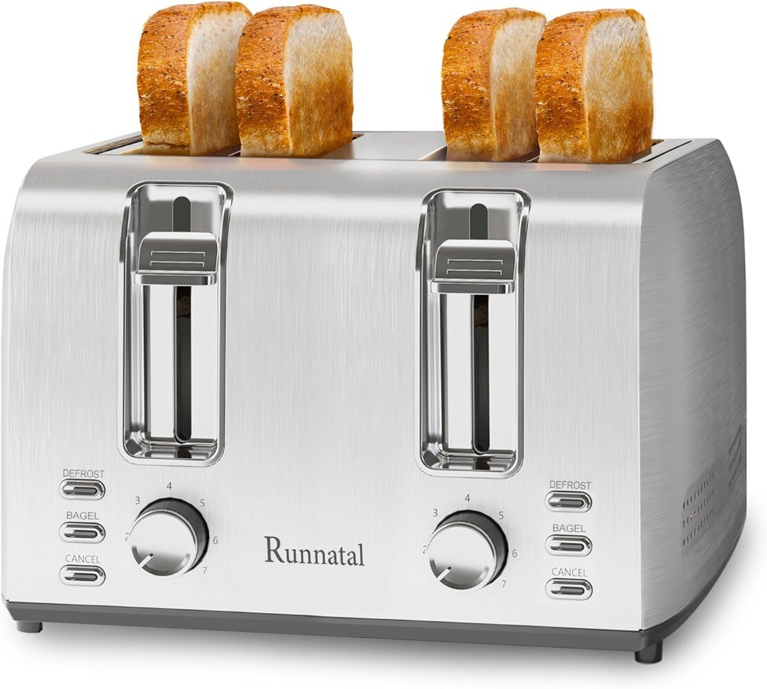 Runnatal 4 Slice Toaster, Full Stainless Steel, Extra-Wide Slot Toaster ,1600W