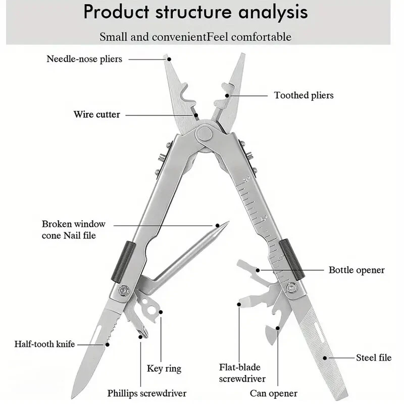 Outdoor Survival Multi Tool Pliers Stainless Steel Compact Folding Pocket Knife - Bild 2 von 4