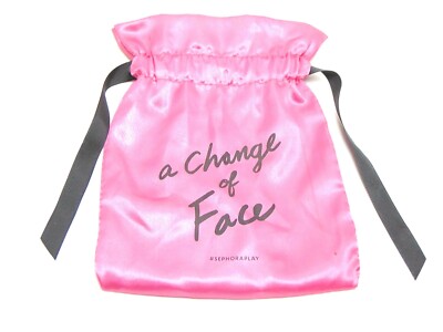 SEPHORA PLAY BAG SEPT 2017 A CHANGE OF FACE BLACK & PINK SATIN W/ DRAWSTRING wit