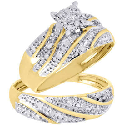10K Yellow Gold Diamond Trio Set Matching Engagement Ring