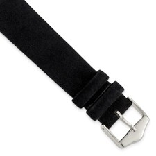 18mm 7.5" Black Suede Leather Silver-tone Buckle Watch Band
