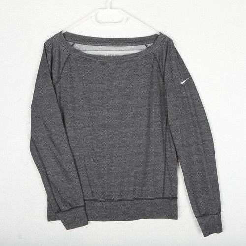 NIKE Sweatshirt Damen SMALL grau Dri Fit U-Boot Ausschnitt Pullover Swoosh Sportpullover