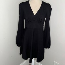 Boden NEW V-neck jersey tea dress POCKETS long sleeve full skirt black size 4