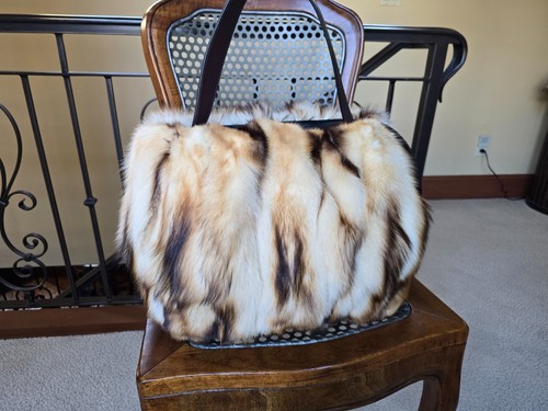Fitch Fur Oversized Hand Bag Shoulder Strap Purse Women Beige Ombre Mink Fox L - Picture 3 of 13