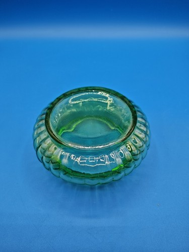 Vintage Glass Ribbed Round Vase Planter Scalloped mcm Emerald Green - Picture 3 of 5