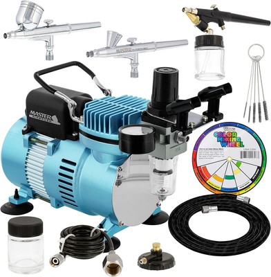 Kit de sistema de aerografía profesional con compresor de aire de doble ventilad