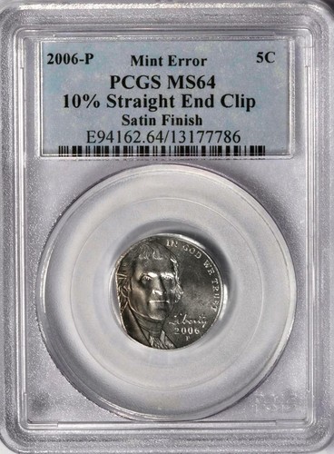 2006 PCGS MS64 10% Straight End Clip Nickel Mint Error Rare Modern Date - Picture 2 of 4