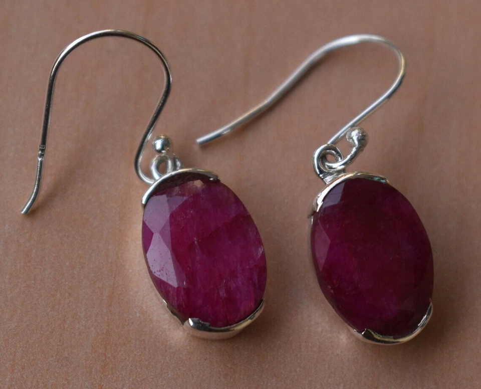 Valentine's Day Ruby Gemstone 925 Sterling Silver Handmade Earring U-3 - Image 4 of 4
