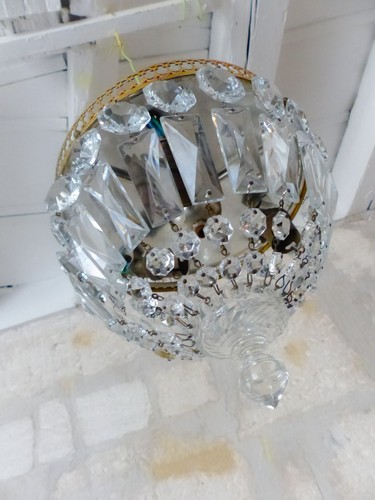 Gorgeous Vintage French Empire Ceiling D: 8" Gilded Brass & Prisms Crystal 50's - Picture 5 of 10