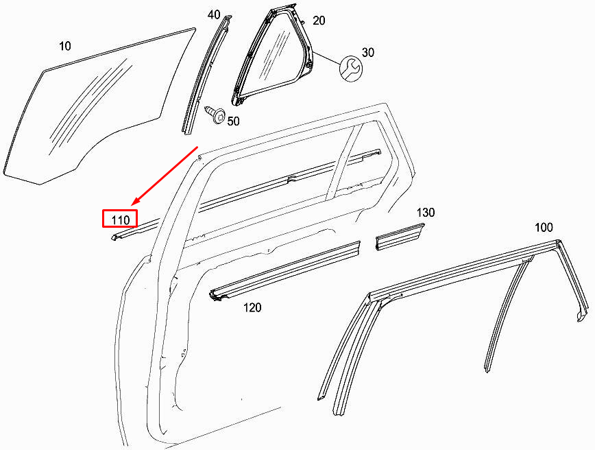 MERCEDES-BENZ E W212 Rear Left Outer Window Sealing Rail A2127350565