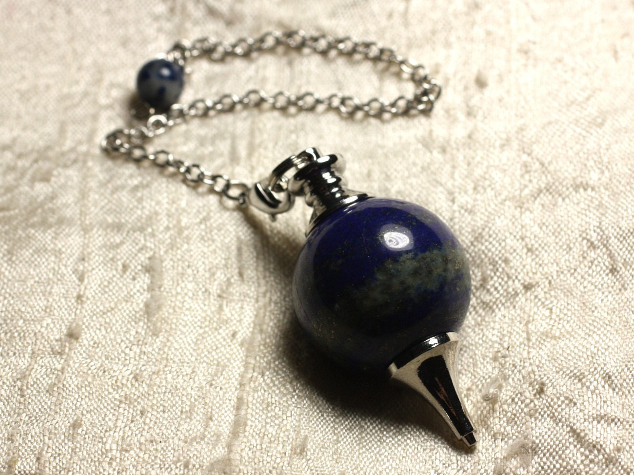 Pendule Métal Argenté et Lapis Lazuli Vibratoire pour Radiesthésie