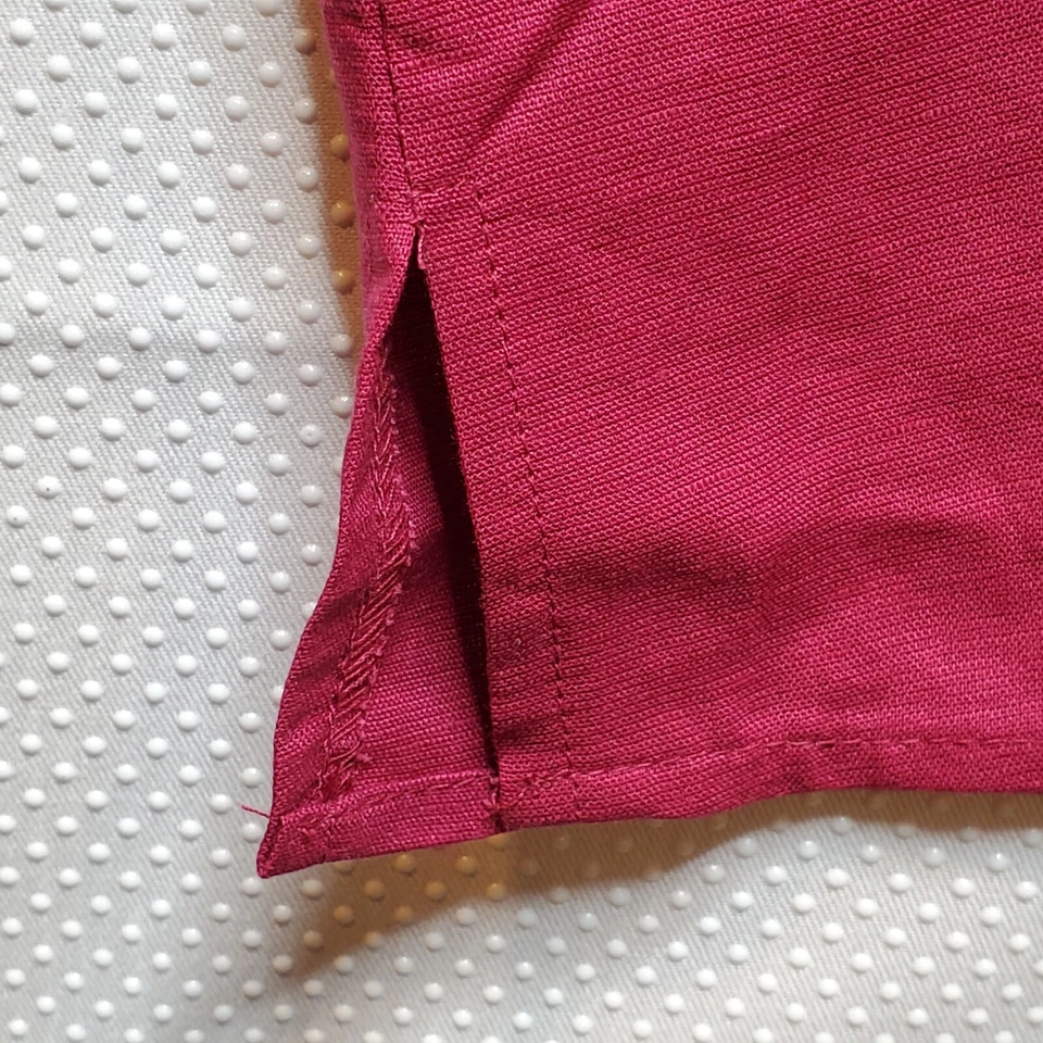 Linea Uomo Mens Short Sleeve Button Shirt 4XL Burgandy Linen Blend Split Hem - Image 3 of 4