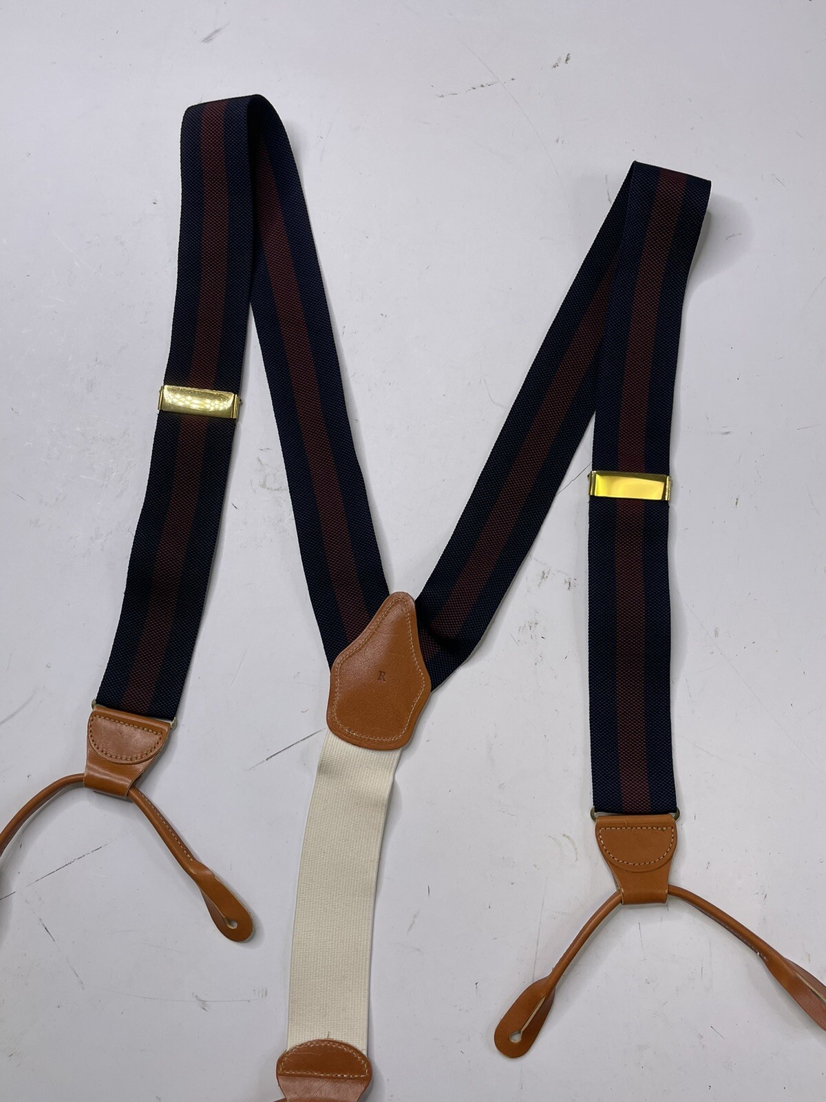 Brooks Brothers Blue Red Striped Solid Silk Adjustable Braces