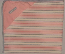Eddie Bauer Hooded Baby Girl Receiving Blanket Pink Gray Stripe Hood Corner