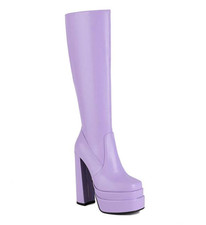 Womens Zip Platform Super High Block Heel Knee High Knight Boots Shoes Clubwear
