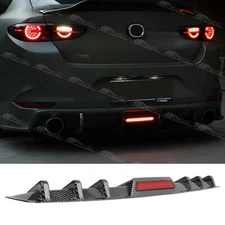 For Mazda 3 6 Sedan Axela Carbon Rear Bumper Diffuser Splitter w/LED Brake Light
