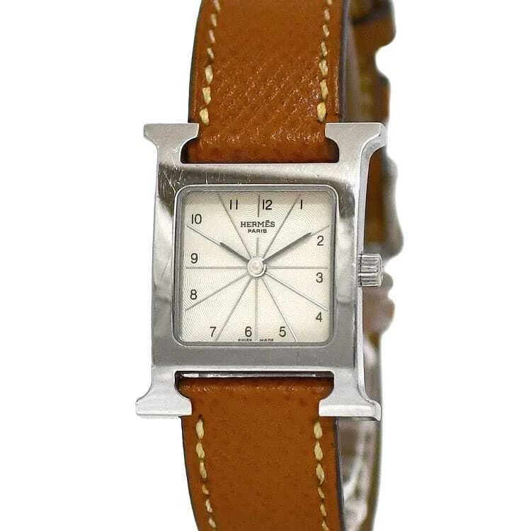 HERMÈS Hermes Watch H Watch Beige Argento Marrone HH1.210 Buone Condizioni Orologio Donna SS