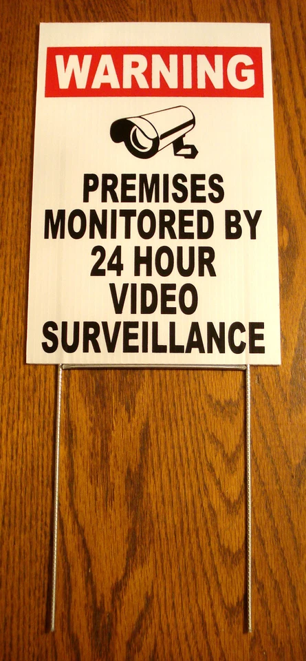 HARRINGTON SIGNS WARNING PREMISES MONITORED 24 HOUR VIDEO SURVEILLANCE SIGN 8x12 w/Stake NEW