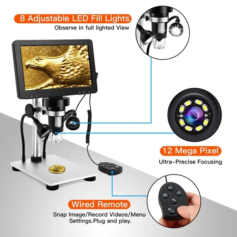 Microscopio digital Elikliv DM9 7" 50-1200X HD LCD PCB electrónica de soldadura Reino Unido