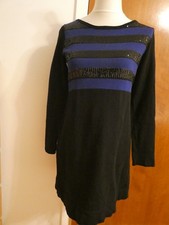 Style & Co Women Black Purple Striped Embellishment Sequins Sweater Dress Small