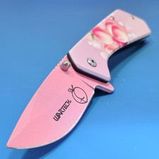 WarTech 7.75" NEW Pink Peaches 3CR13 Steel Spring Assisted Pocket Knife EDC