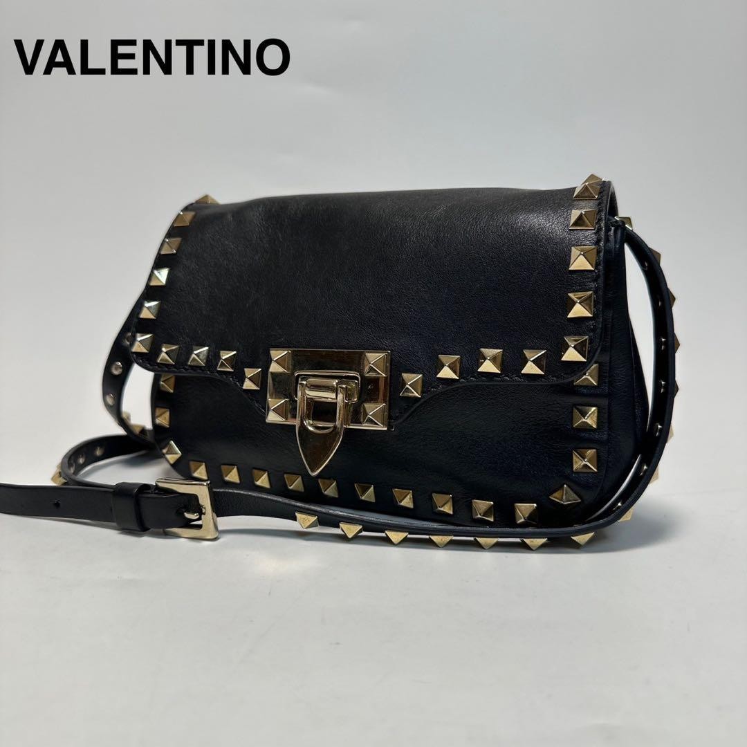 VALENTINO Women Rockstud Shoulder bag Leather V Logo Turnlock Black Gold