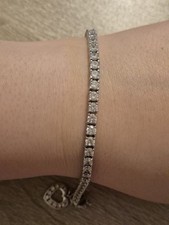 QVC Diamonique Sterling Silver Tennis Bracelet CZ W/Heart Charm