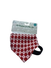 Dog Bandana And Collar Set Size L Red And White Diamond Theme  Black Collar Pet