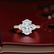 Diamond Women Wedding Ring 2.30 Ct Oval Cut 3 Stone IGI Lab Grown 18k Rose Gold