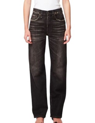 R13 Alice Straight Leg Damen Jeans 27 Abbey Schwarz Gewaschen Verblichen RRP799