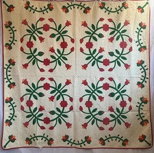 Beautiful Antique 1800s Appliqué Tulip Quilt  80"x80" RESTORE PROJECT