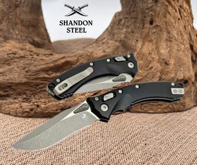Microtech Amphibian Mini RAM LOK Black Aluminum & Apocalyptic M390MK 137MRL-10AP
