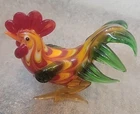 Vintage Murano Style Hand-Blown Art Glass Rooster Figurine - Red Yellow Green