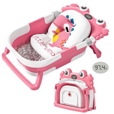 Collapsible Baby Bathtub for Newborns with Thermometer and Soft Floating Cushion