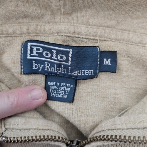 VTG Polo Ralph Lauren Full Zip Ribbed Hoodie Sweatshirt Mens Tan Size Medium Y2K - Picture 2 of 10