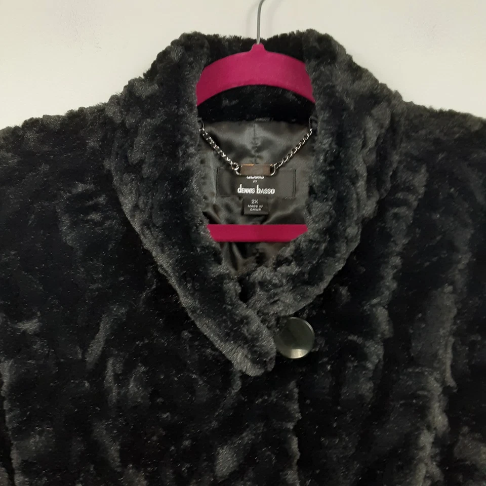DENNIS BASSO искусственного меха пальто Sz 2 X черный розовый узор 3/4 четверть пальто плюс - Изображение 4 из 4