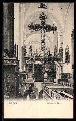 Lübeck, interior of the cathedral, postcard 