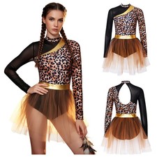 Women Bodysuit Masquerade Ball Costume Mesh Dress Color  blocked Dance Outfit