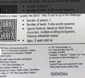 Darkwing Duck NEC Turbo Grafx 16 Hucard Game Complete In Box Tested & Working