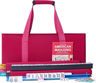 ZGME American Mahjong Set 166 White Tiles with Rack Pushers