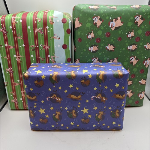 Adult Themed Christmas Wrapping Paper Naughty Santa Claus Reindeer Elf Lot Of 3
