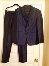 Mens Three Piece Suit Blue With Vest Size Small New Without Tags