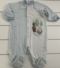 vintage CARTER'S Sz 6 9m One Piece Footed Romper Terry Bear Puppy Wagon Stripes